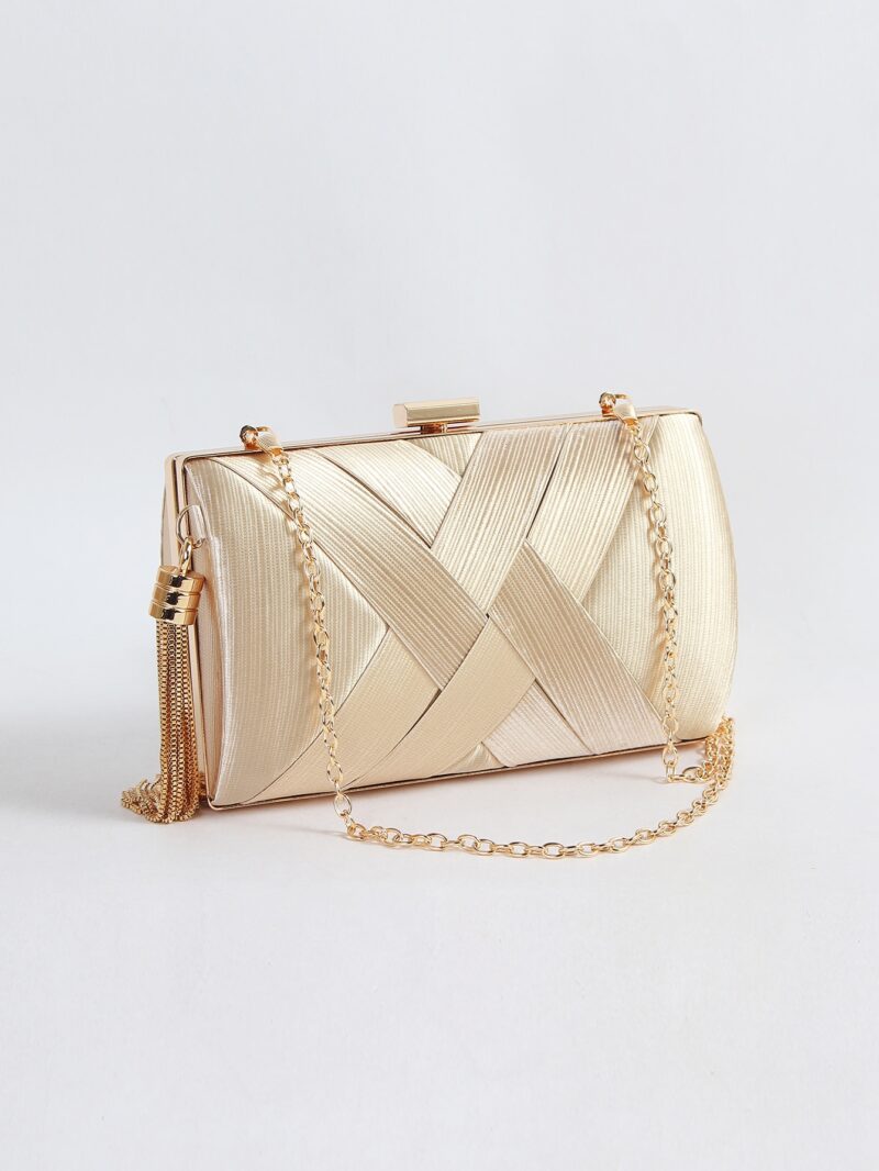 Fringed Evening Clutch Bag with Chain Strap – Elegant Party and Wedding Handbag - Image 4