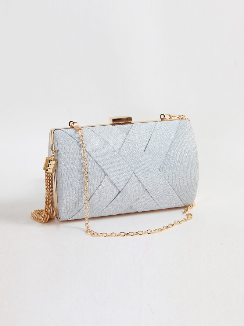 Fringed Evening Clutch Bag with Chain Strap – Elegant Party and Wedding Handbag - Image 6
