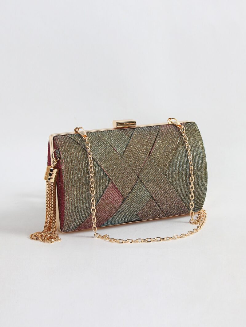 Fringed Evening Clutch Bag with Chain Strap – Elegant Party and Wedding Handbag - Image 7