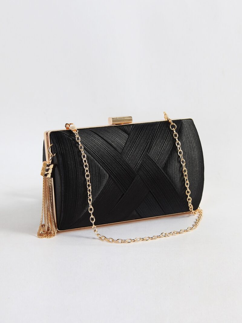 Fringed Evening Clutch Bag with Chain Strap – Elegant Party and Wedding Handbag - Image 2