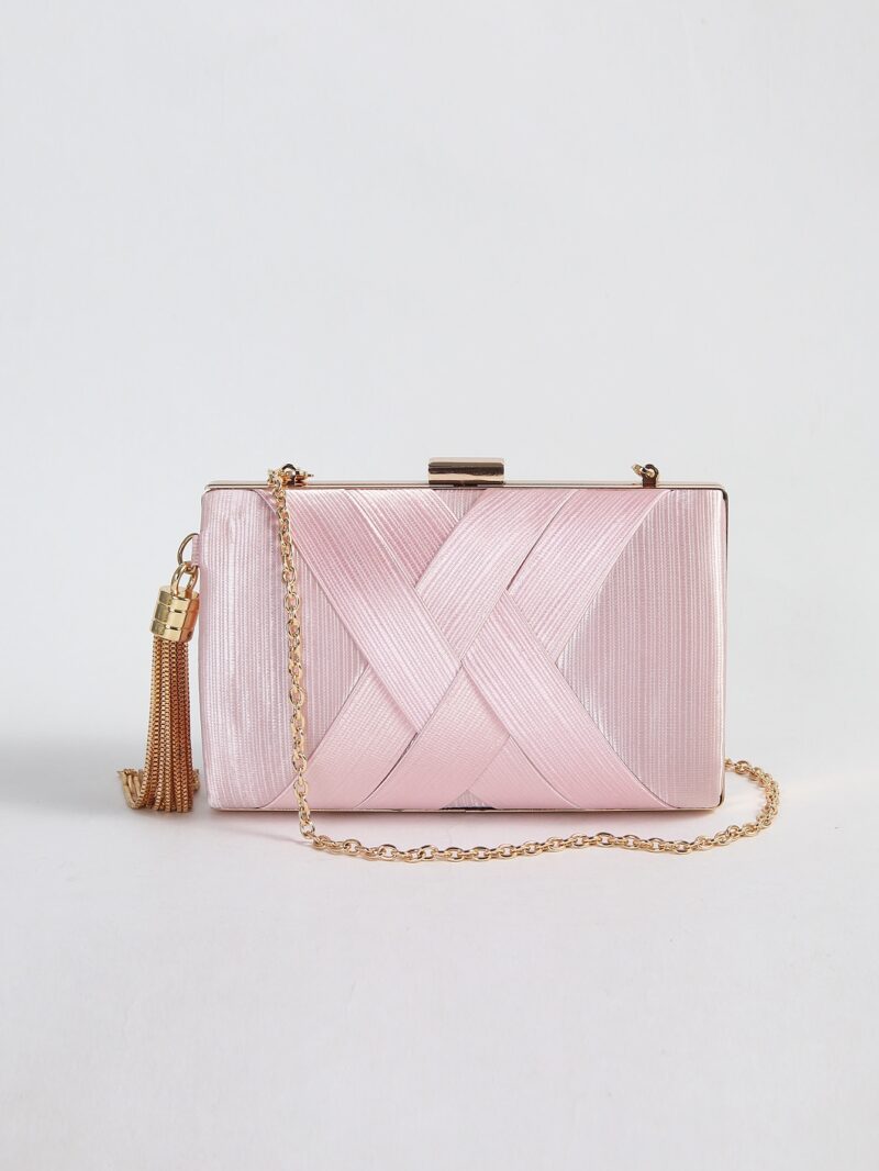 Fringed Evening Clutch Bag with Chain Strap – Elegant Party and Wedding Handbag - Image 5