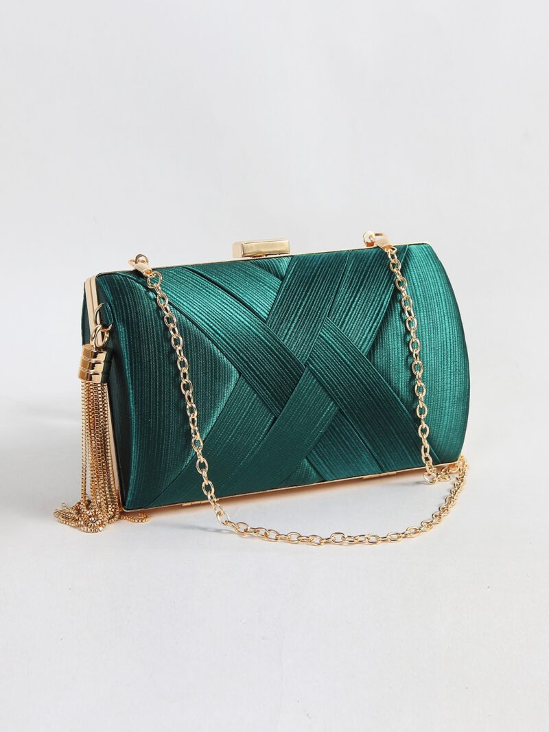 Fringed Evening Clutch Bag with Chain Strap – Elegant Party and Wedding Handbag - Image 3