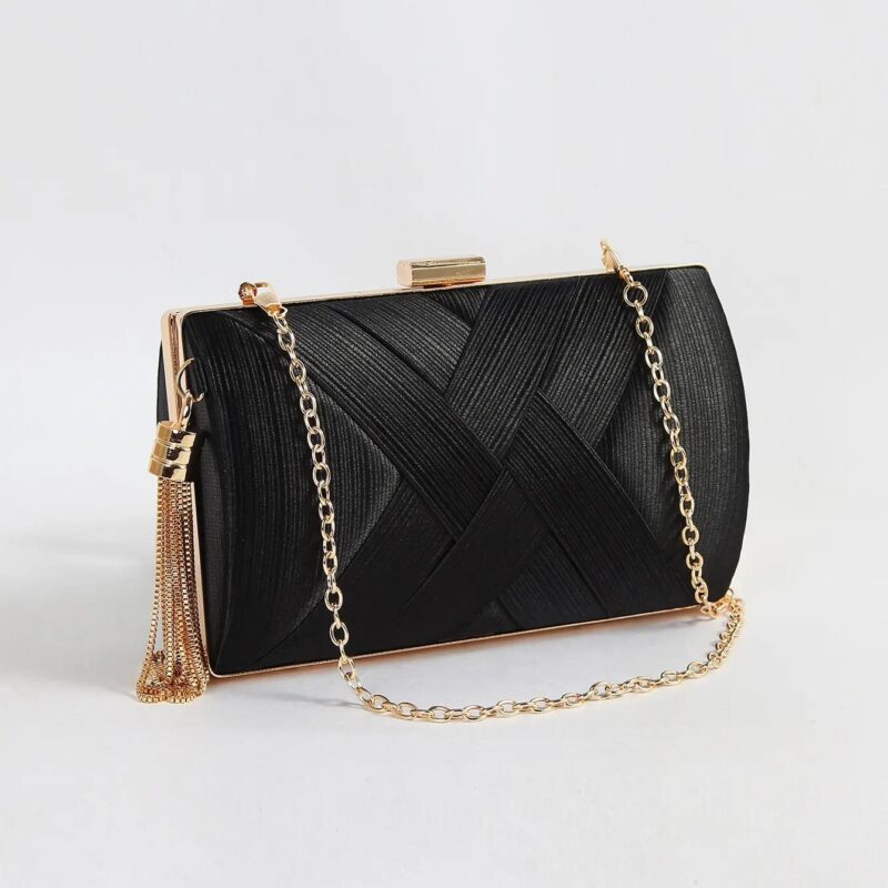Fringed Evening Clutch Bag with Chain Strap – Elegant Party and Wedding Handbag