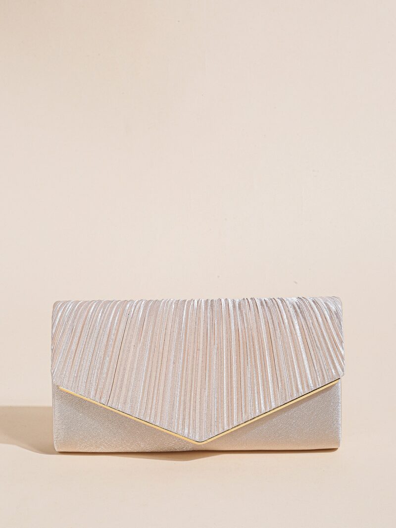 Elegant Pleated Evening Clutch - Solid Color Textured Envelope Bag for Party, Wedding, and Banquet - Image 3