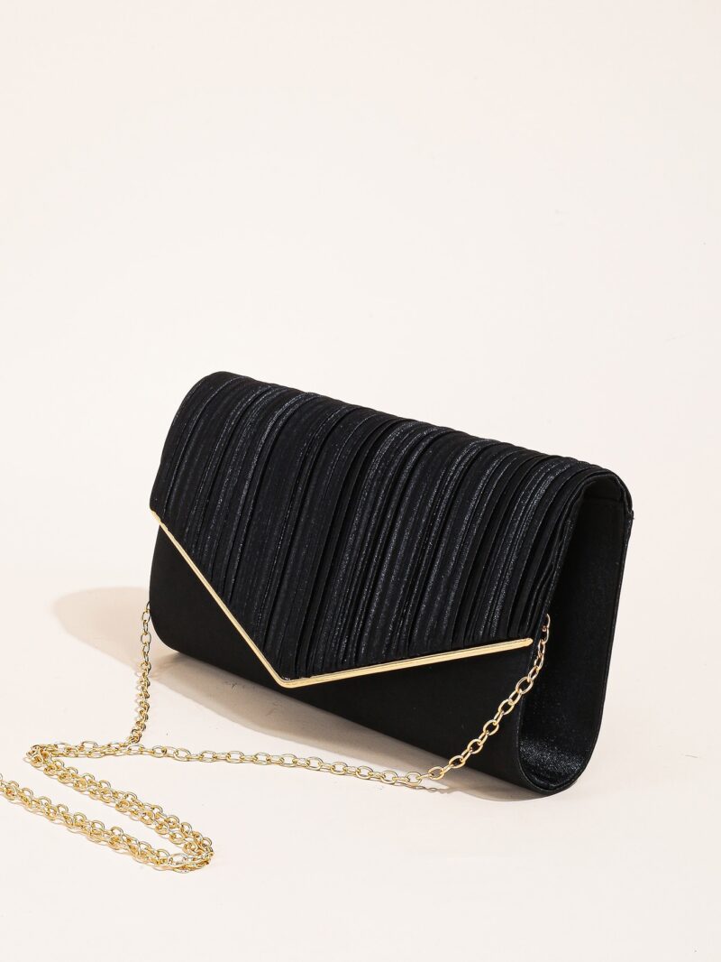 Elegant Pleated Evening Clutch - Solid Color Textured Envelope Bag for Party, Wedding, and Banquet - Image 4