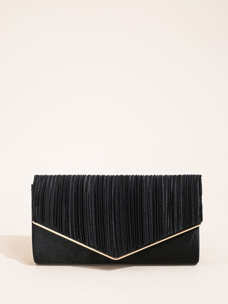 Elegant Pleated Evening Clutch - Solid Color Textured Envelope Bag for Party, Wedding, and Banquet - Image 5