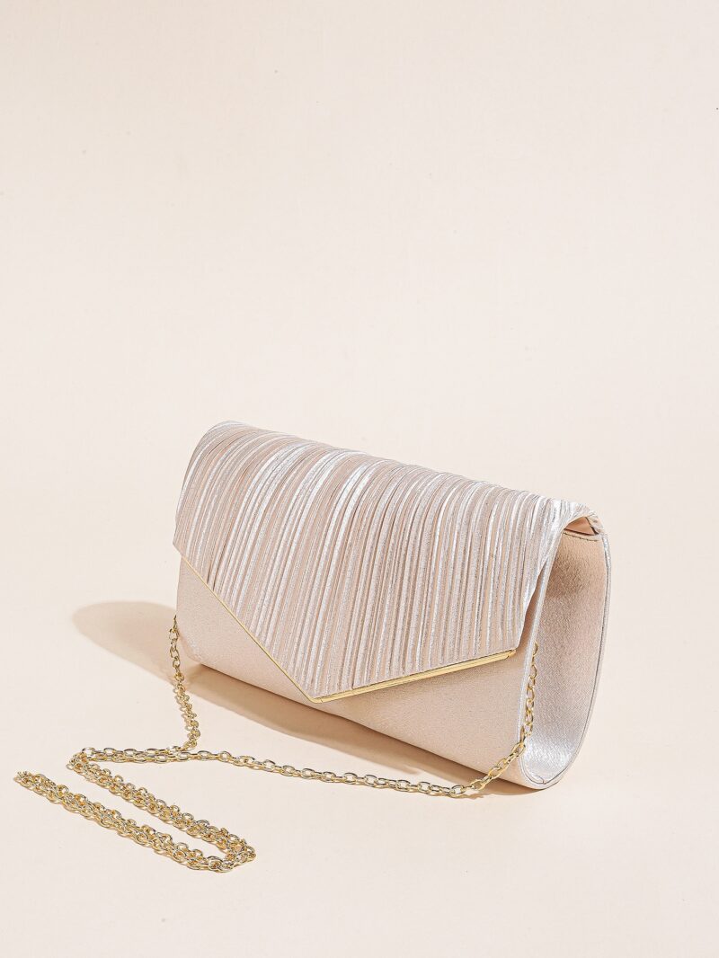 Elegant Pleated Evening Clutch - Solid Color Textured Envelope Bag for Party, Wedding, and Banquet - Image 2