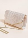 Elegant Pleated Evening Clutch - Solid Color Textured Envelope Bag for Party, Wedding, and Banquet