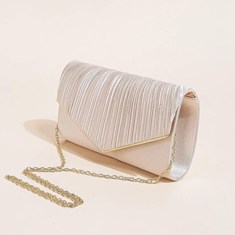 Elegant Pleated Evening Clutch - Solid Color Textured Envelope Bag for Party, Wedding, and Banquet