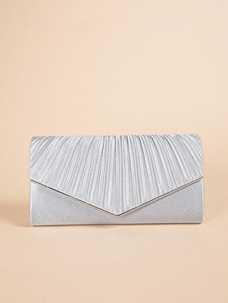 Elegant Pleated Evening Clutch - Solid Color Textured Envelope Bag for Party, Wedding, and Banquet - Image 7
