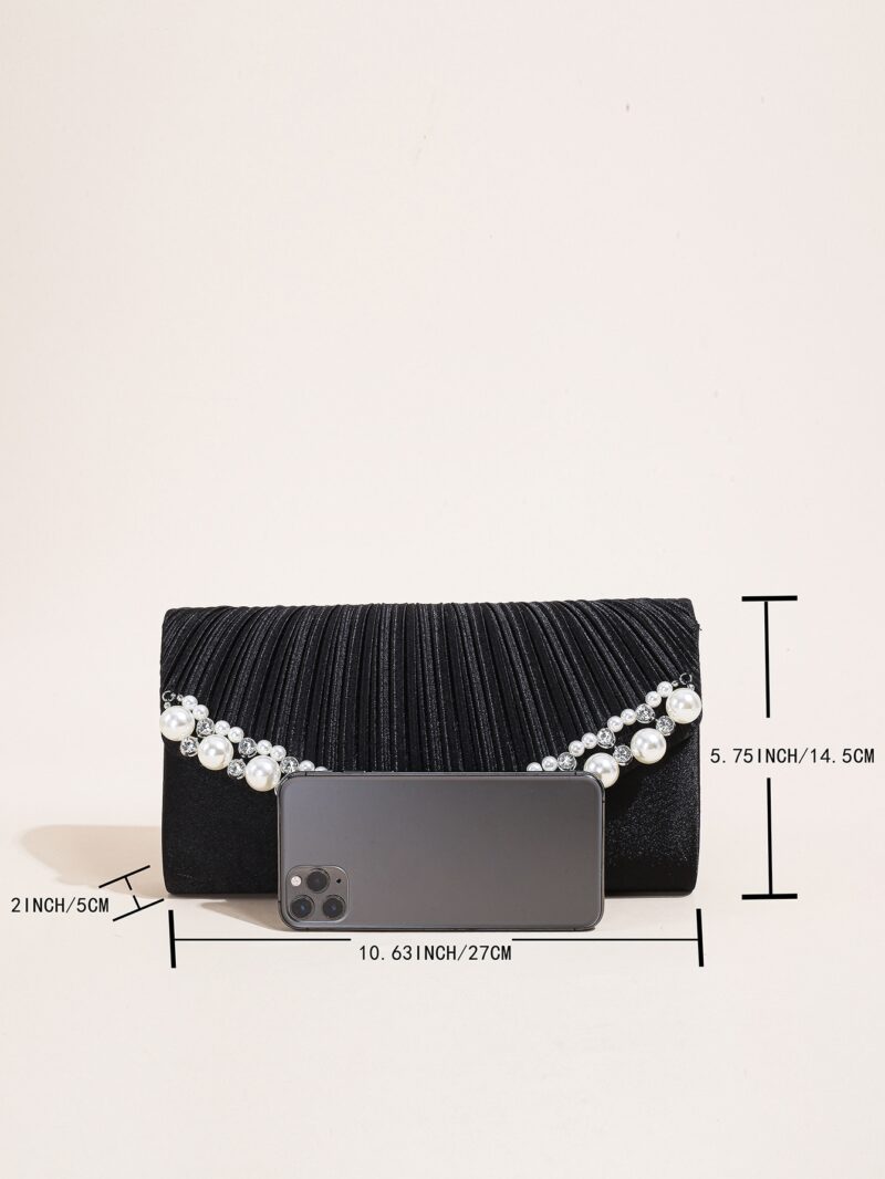 Elegant Satin Clutch Bag with Pearl and Diamond Detail for Wedding & Party - Image 5