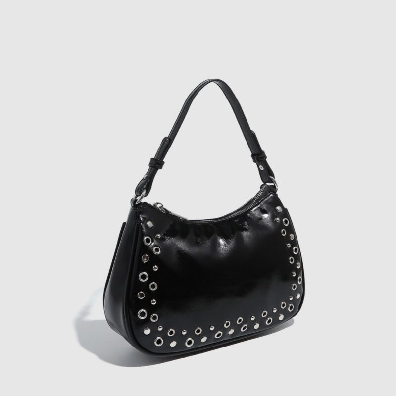 Women’s Rivet PU Leather Bucket Shoulder Bag – Y2K Retro Large Capacity Handbag - Image 3