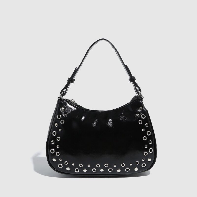 Women’s Rivet PU Leather Bucket Shoulder Bag – Y2K Retro Large Capacity Handbag - Image 2