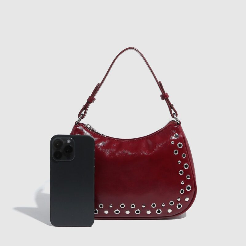 Women’s Rivet PU Leather Bucket Shoulder Bag – Y2K Retro Large Capacity Handbag - Image 7
