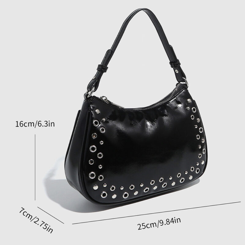 Women’s Rivet PU Leather Bucket Shoulder Bag – Y2K Retro Large Capacity Handbag - Image 5