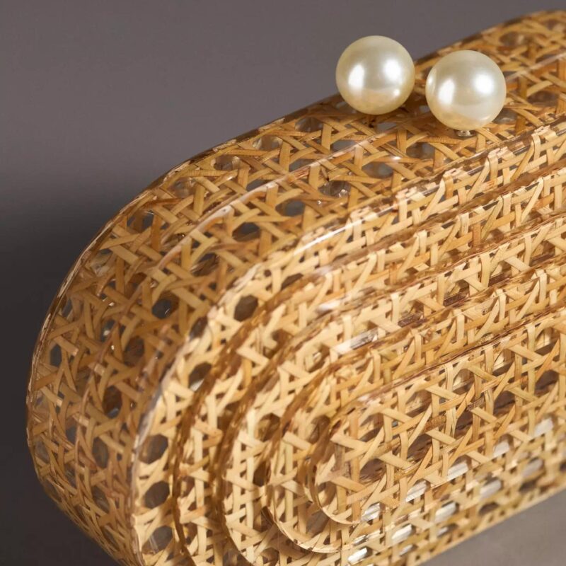 Women Acrylic Egg Cane Rattan Clutch Bag – Designer Summer Beach Party Purse - Image 4