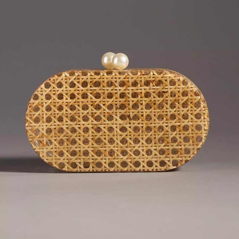 Women Acrylic Egg Cane Rattan Clutch Bag – Designer Summer Beach Party Purse - Image 3