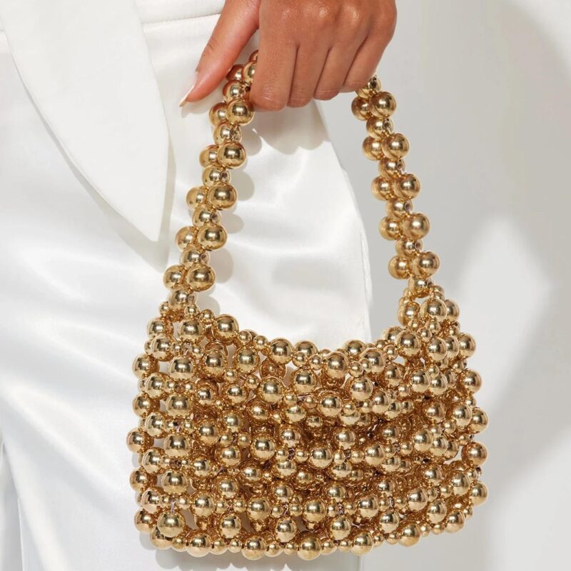 Elegant Gold-Beaded Acrylic Clutch for Weddings & Festive Parties - Image 2