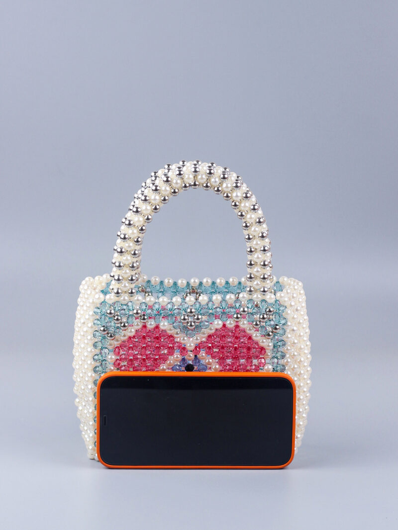 Colorful Pearl Beaded Woven Tote - Image 4