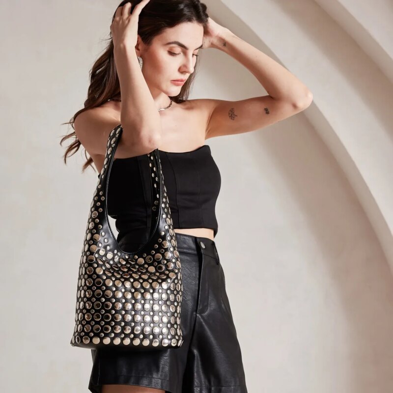 Chic Punk Rivet Bucket Shoulder Bag – Large Capacity & Trendy Design - Image 4