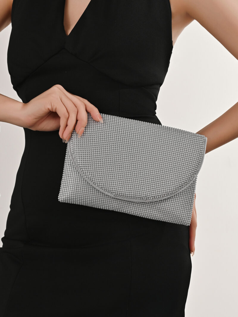 Elegant Chain Mail Evening Clutch Purse with Detachable Chain for Women - Image 2