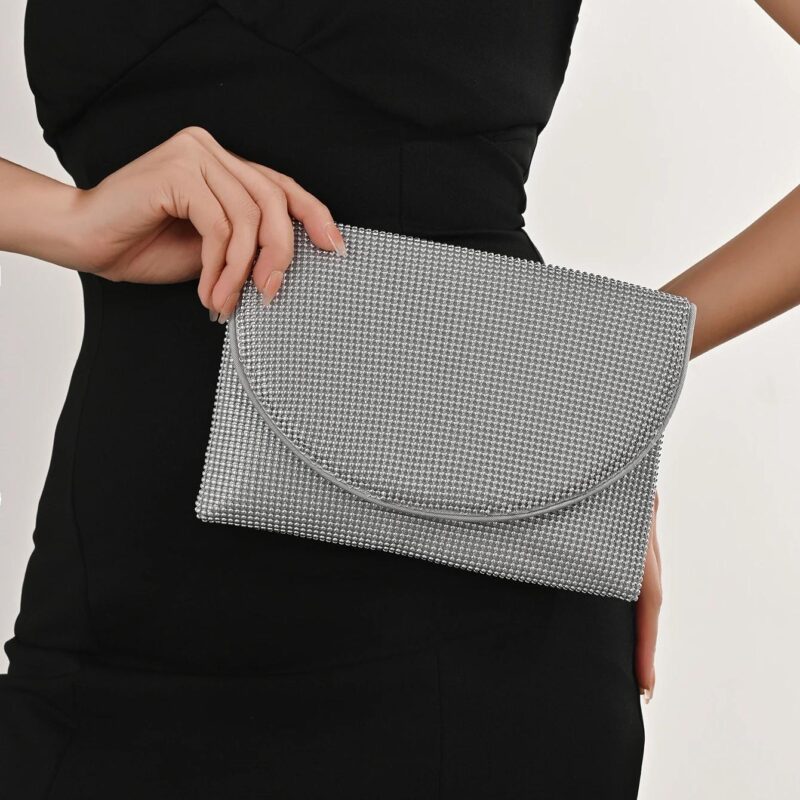 Elegant Chain Mail Evening Clutch Purse with Detachable Chain for Women