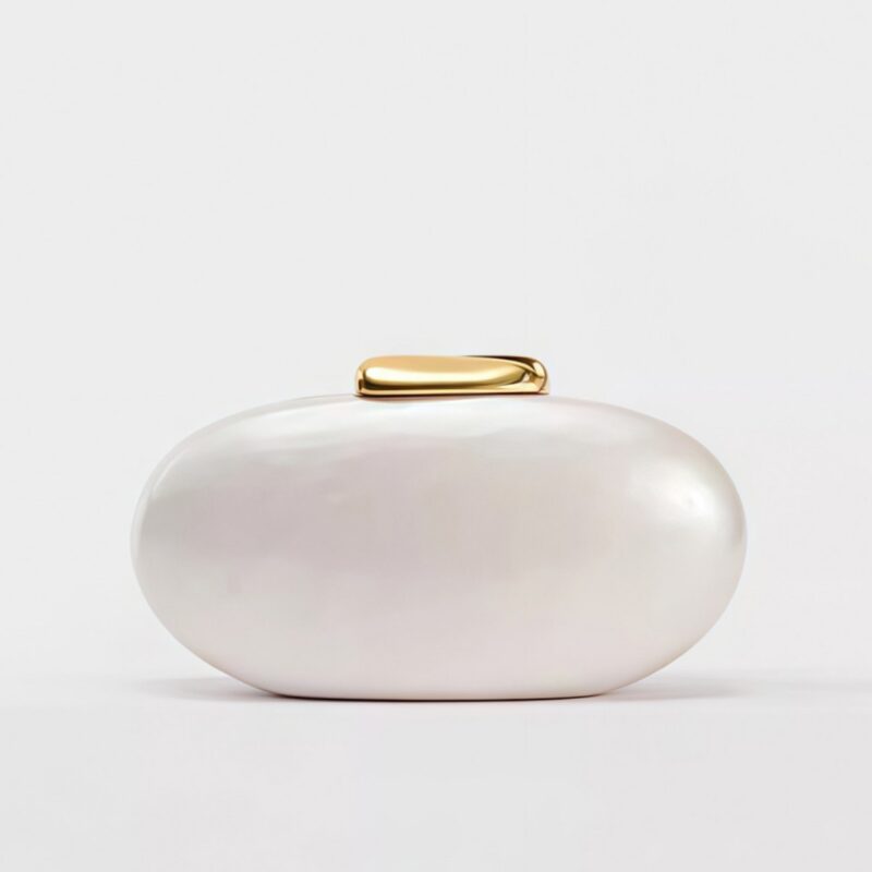 Elegant Ivory Pearl Egg Shape Acrylic Clutch Bag for Weddings & Evening Parties