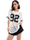 Women’s Lace V-Neck Football Tee – Sheer Summer Number Print Top