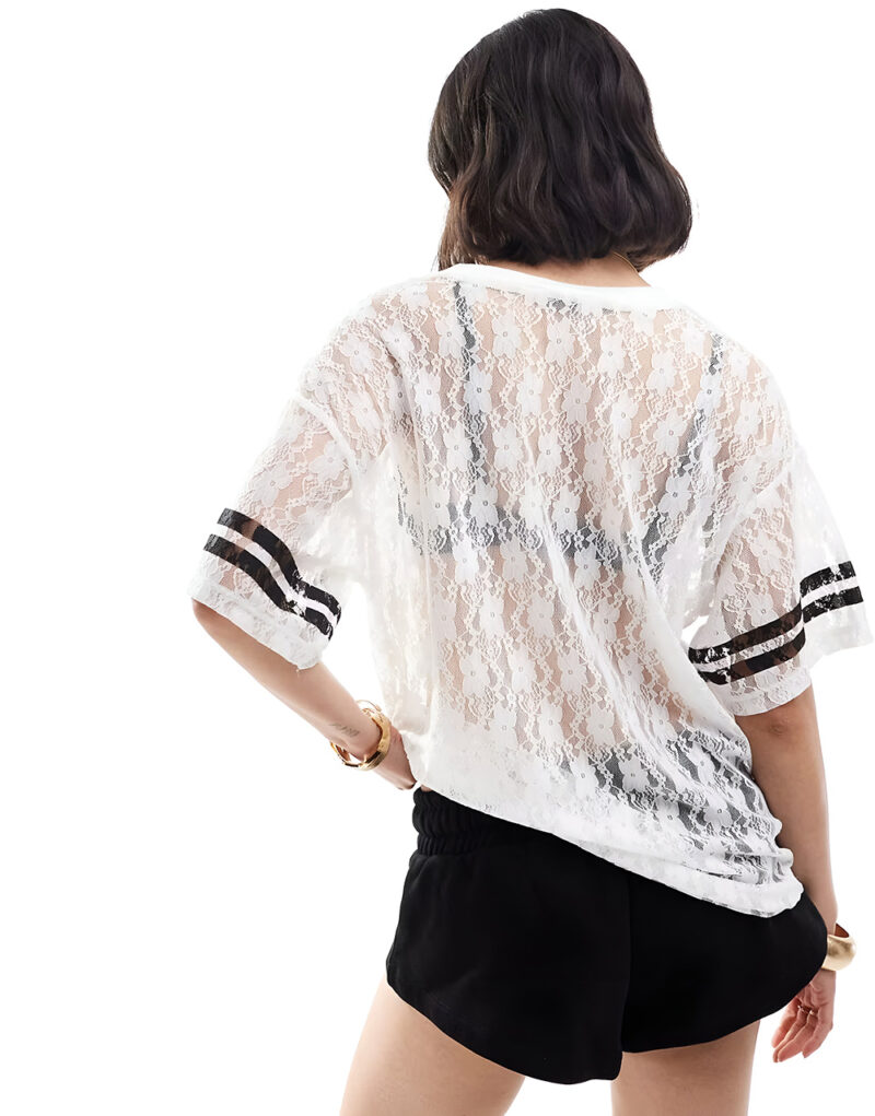 Women’s Lace V-Neck Football Tee – Sheer Summer Number Print Top - Image 5