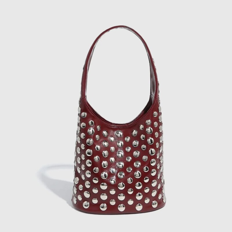 Magnetic Buckle Rivet Bucket Handbag