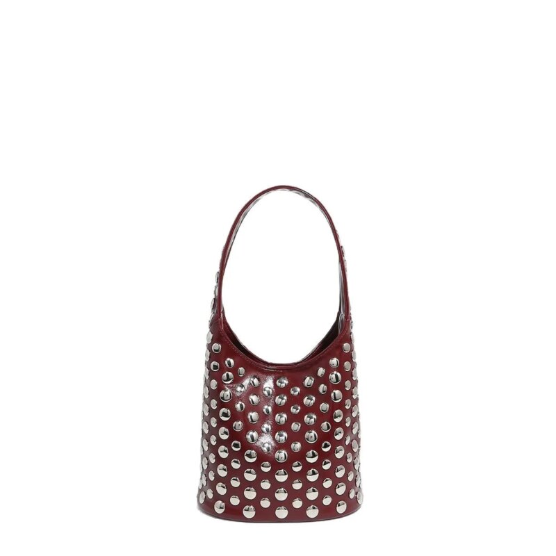 Magnetic Buckle Rivet Bucket Handbag - Image 6