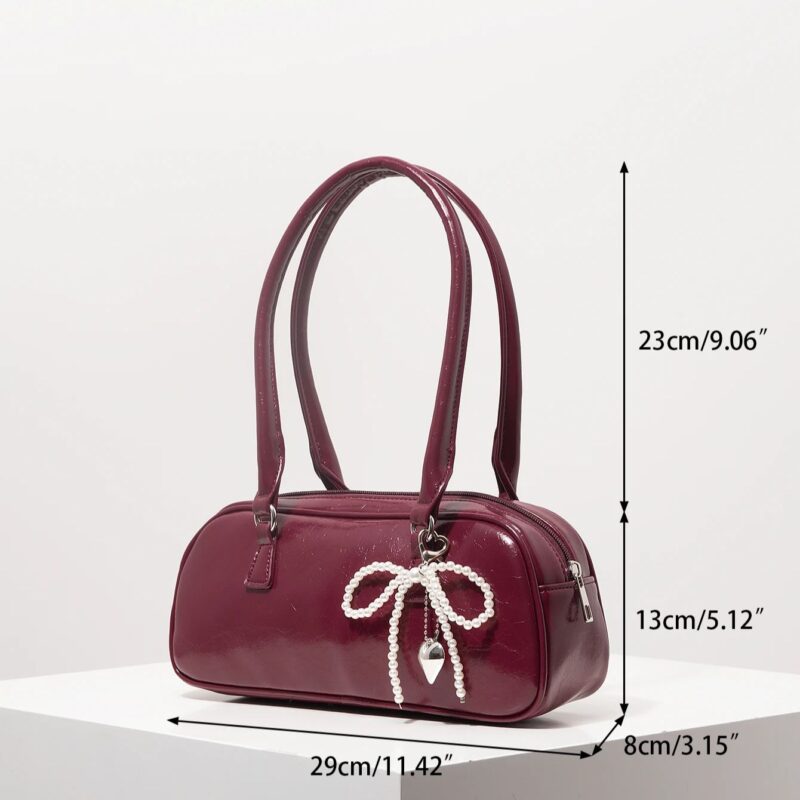 Elegant Burgundy PU Shoulder Tote Bag - Image 6
