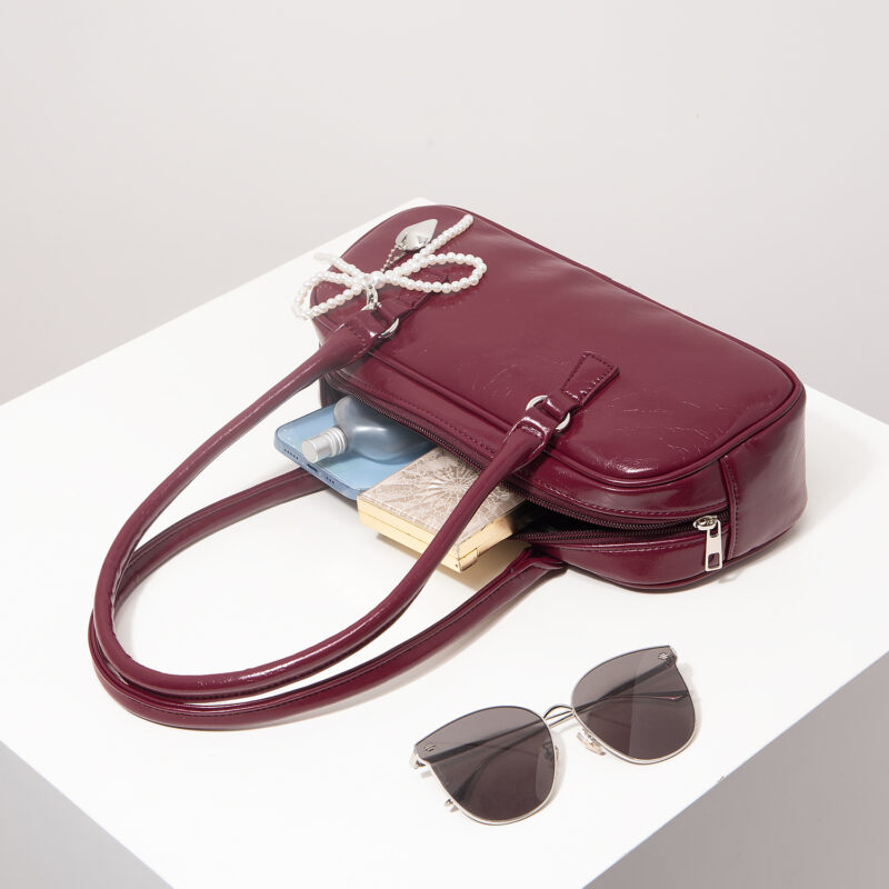 Elegant Burgundy PU Shoulder Tote Bag - Image 3