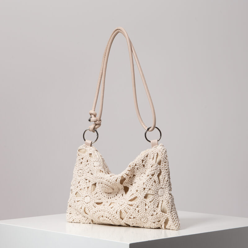 Boho Hollow Knit Shoulder Tote – Woven Beach Bag for Women - Image 3