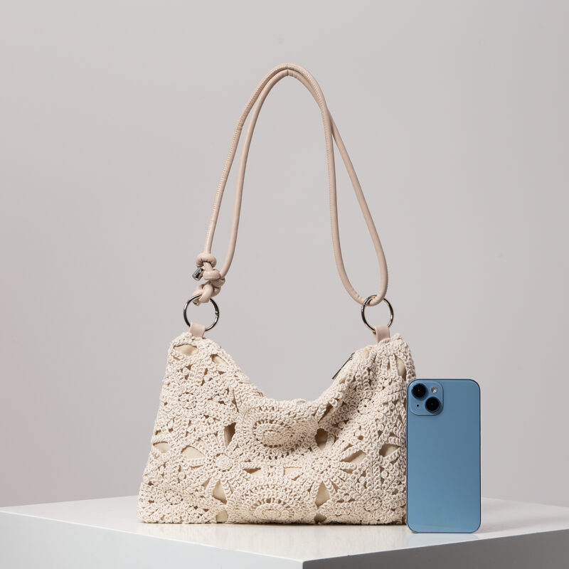 Boho Hollow Knit Shoulder Tote – Woven Beach Bag for Women - Image 5