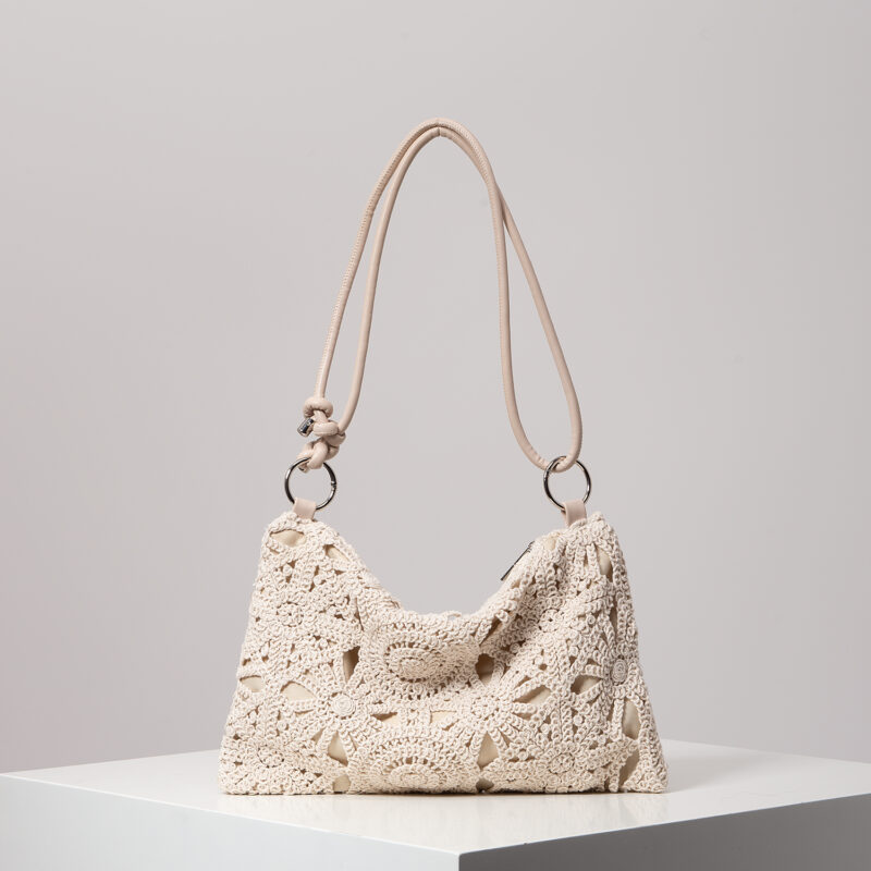 Boho Hollow Knit Shoulder Tote – Woven Beach Bag for Women