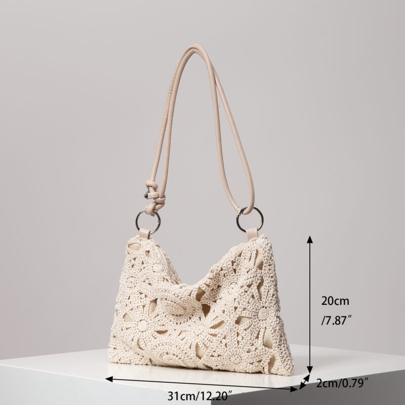 Boho Hollow Knit Shoulder Tote – Woven Beach Bag for Women - Image 7