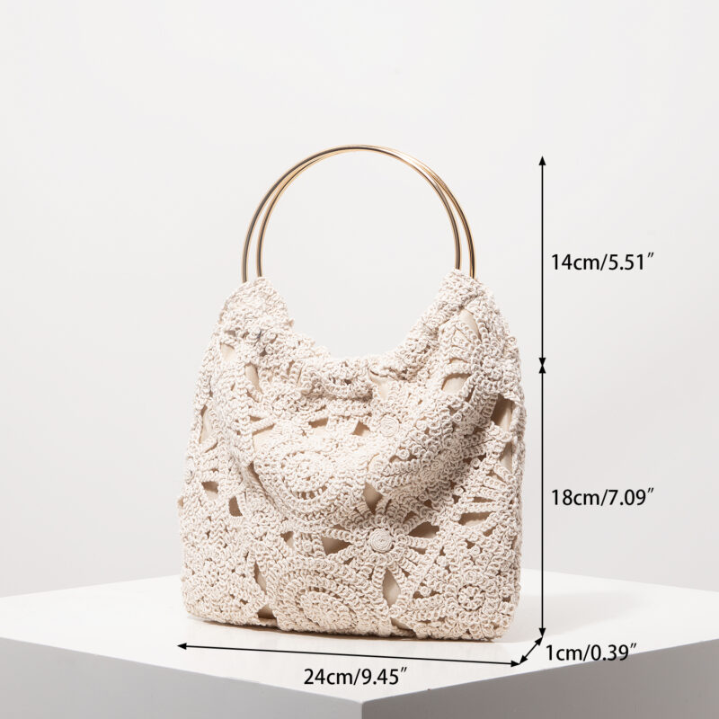 Boho Hollow Woven Crochet Beach Bag - Image 6