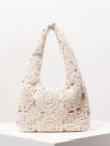 Boho Woven Straw Shoulder Bag – Hollow Out Crochet Half Moon Purse
