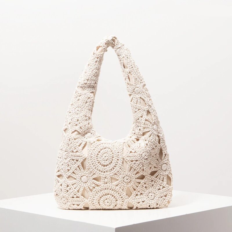 Boho Woven Straw Shoulder Bag – Hollow Out Crochet Half Moon Purse