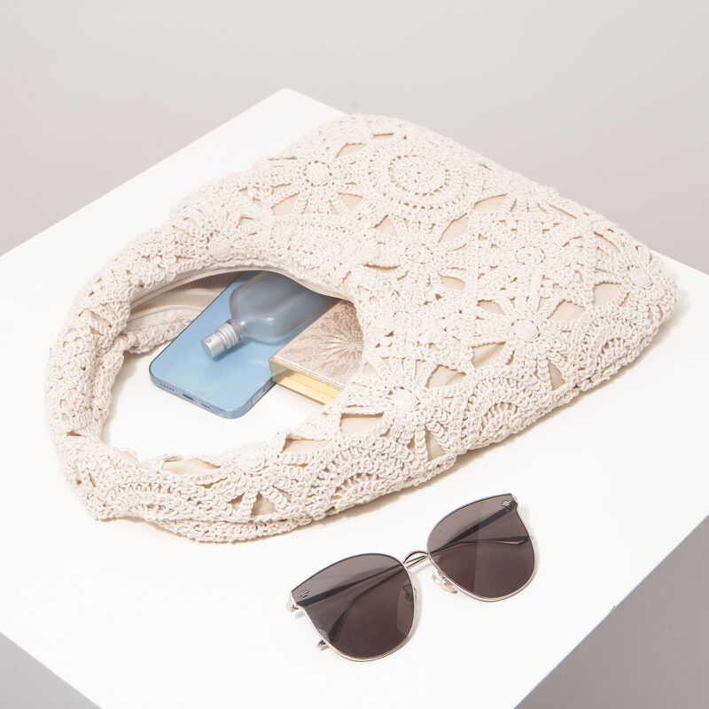 Boho Woven Straw Shoulder Bag – Hollow Out Crochet Half Moon Purse - Image 6