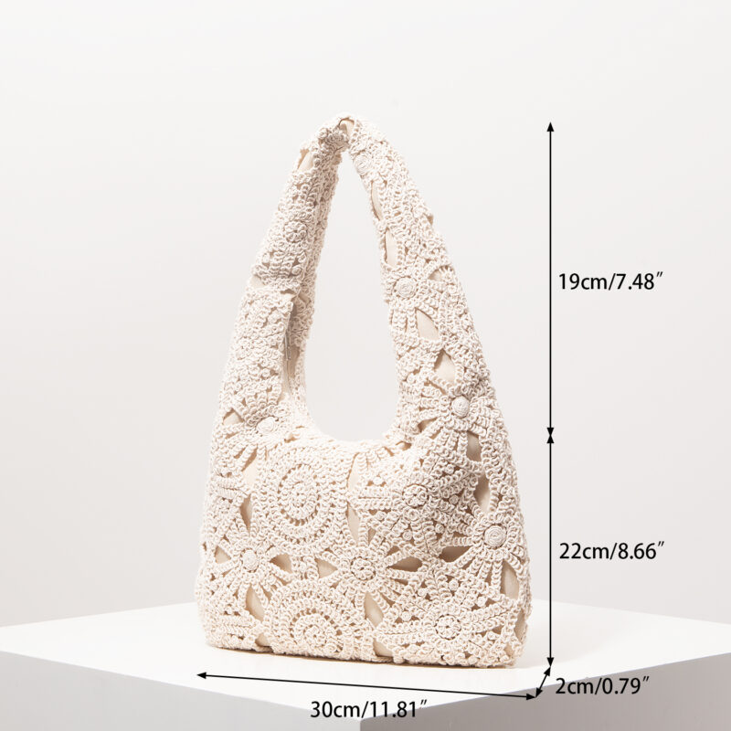 Boho Woven Straw Shoulder Bag – Hollow Out Crochet Half Moon Purse - Image 7