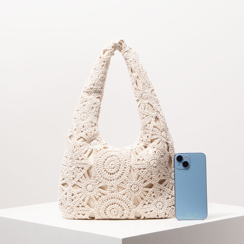 Boho Woven Straw Shoulder Bag – Hollow Out Crochet Half Moon Purse - Image 3