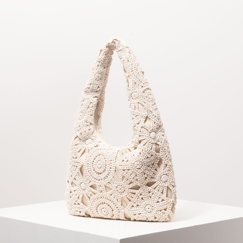 Boho Woven Straw Shoulder Bag – Hollow Out Crochet Half Moon Purse - Image 4
