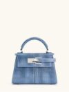 Denim Blue Small Leather Crossbody Tote – Classic Square Shoulder Bag