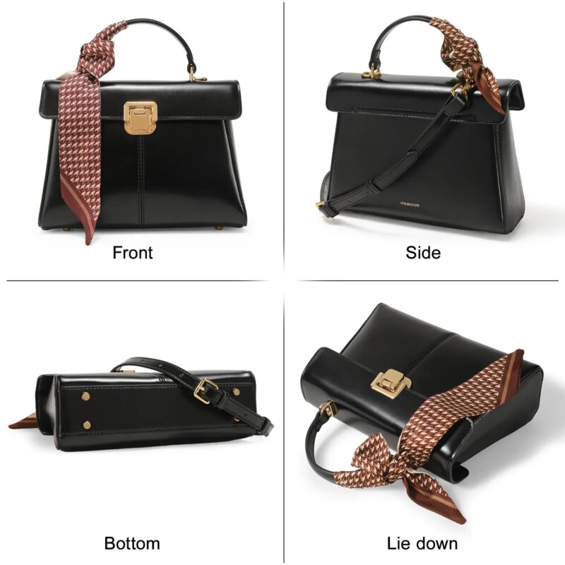 Luxury Leather Crossbody Shoulder Bag for Women with Scarf Accent - Image 3