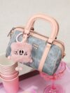 Chic Blue PU Leather Mini Bowling Crossbody Handbag with Dog Pendant