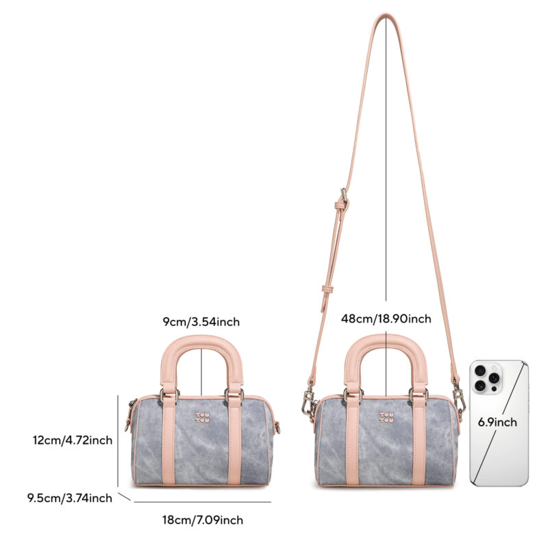 Chic Blue PU Leather Mini Bowling Crossbody Handbag with Dog Pendant - Image 7