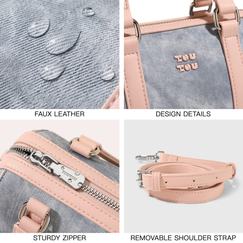 Chic Blue PU Leather Mini Bowling Crossbody Handbag with Dog Pendant - Image 4