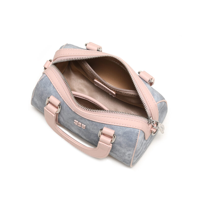 Chic Blue PU Leather Mini Bowling Crossbody Handbag with Dog Pendant - Image 5